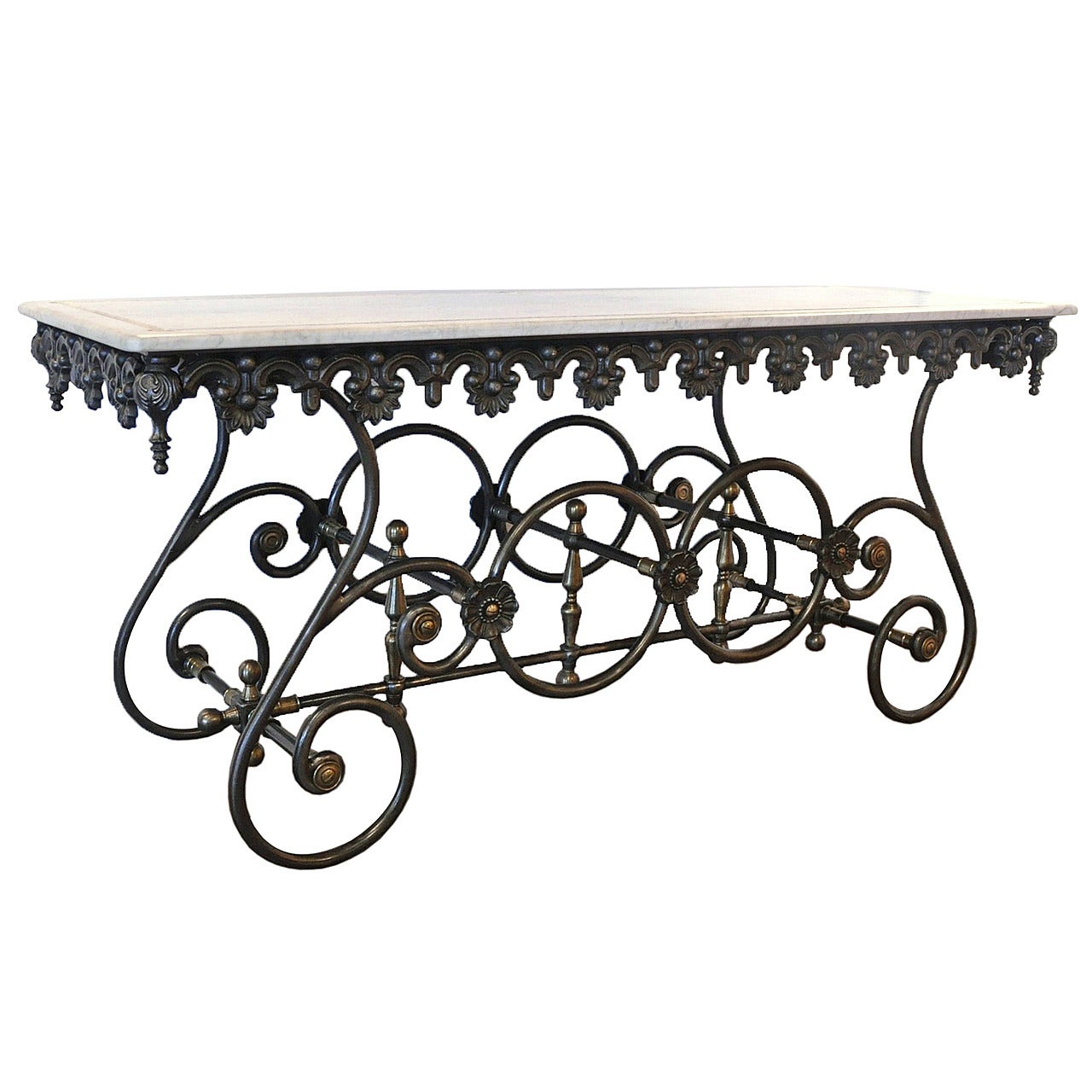 Polished Iron Butcher Pastry Table with Marble Top