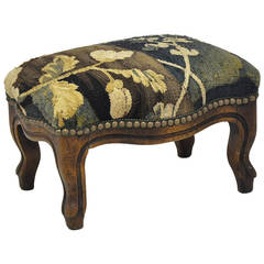 19th Century Foot Stool with Antique Aubusson Tapestry