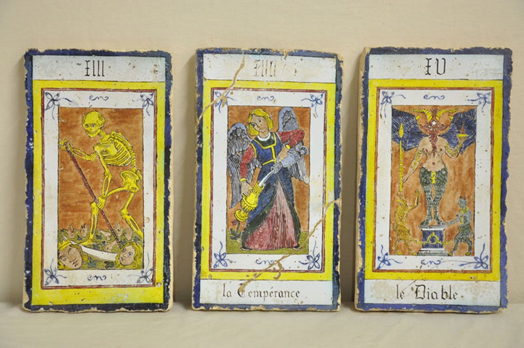 French Set of 22 Handpainted Tarot Tiles from France