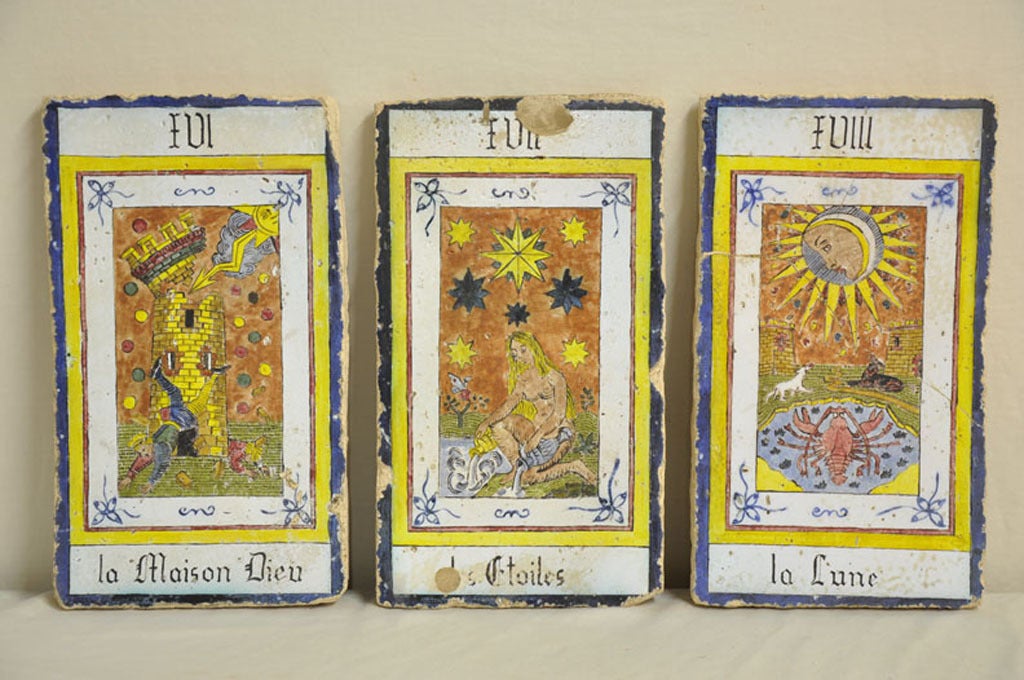19th Century Set of 22 Handpainted Tarot Tiles from France