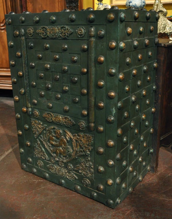 Large French Hobnail Iron Safe 1