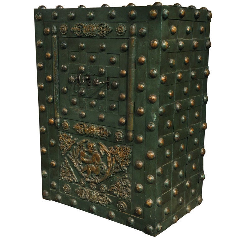 Large French Hobnail Iron Safe