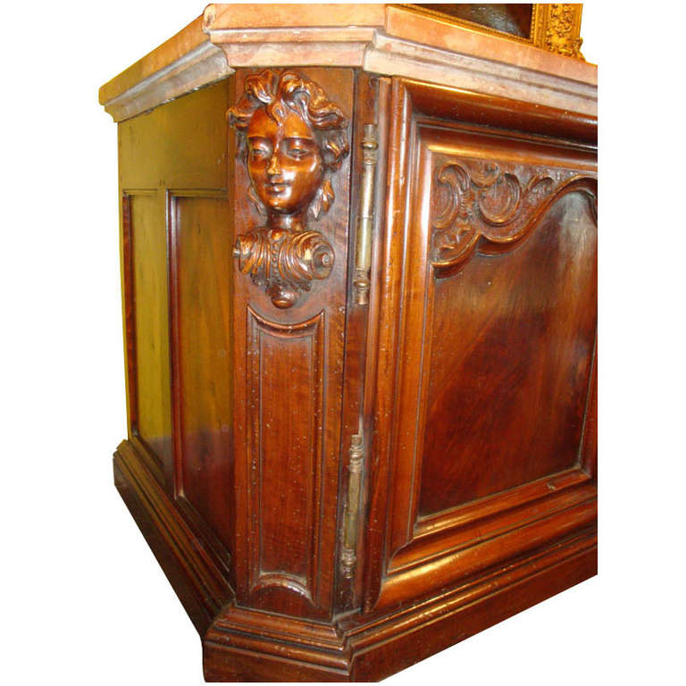 Régence 18th Century French Louis XIV Carved Walnut Buffet with Shaped Sink Marble Top