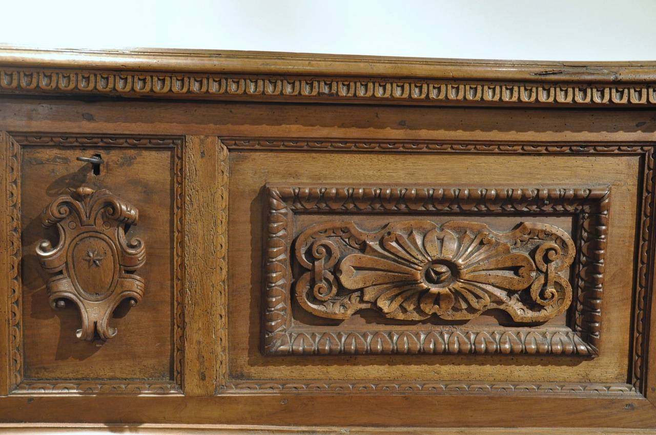 18th Century Antique 18th C. Carved Walnut Italian Trunk Cassone  Blanket Chest