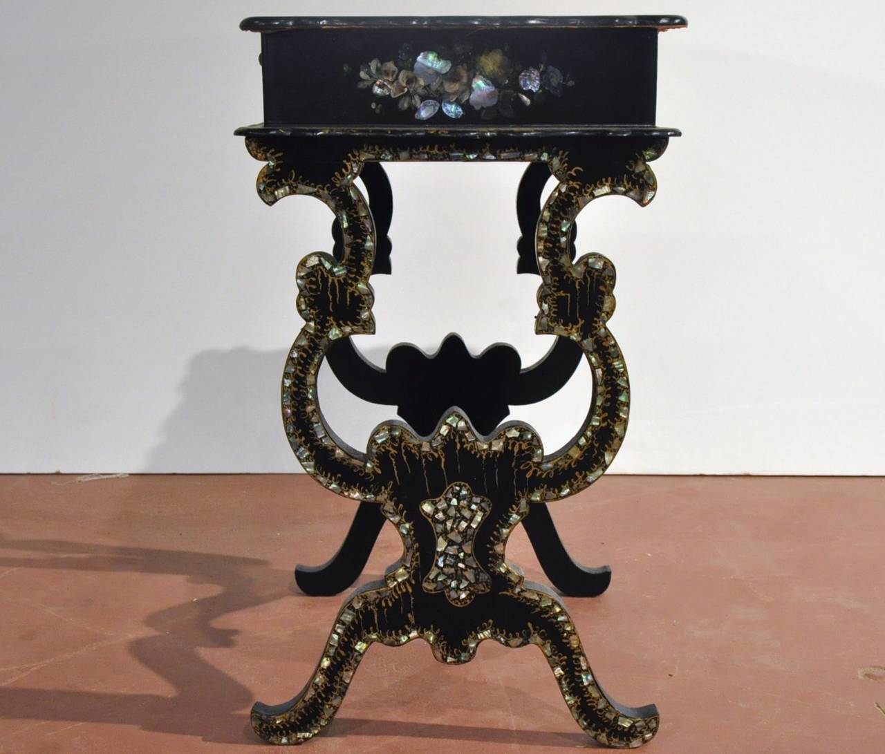 Mother-of-Pearl 19th Century French Lacquered Gilt and Mother of Pearl Chairs and Table Set