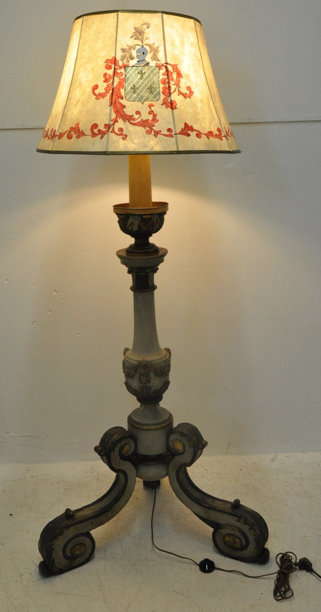 19th Century Italian Carved Polychrome and Gilt Floor Lamp on Tripod Base 1