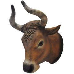 Antique French Papier Mâché Painted Bull Head 12