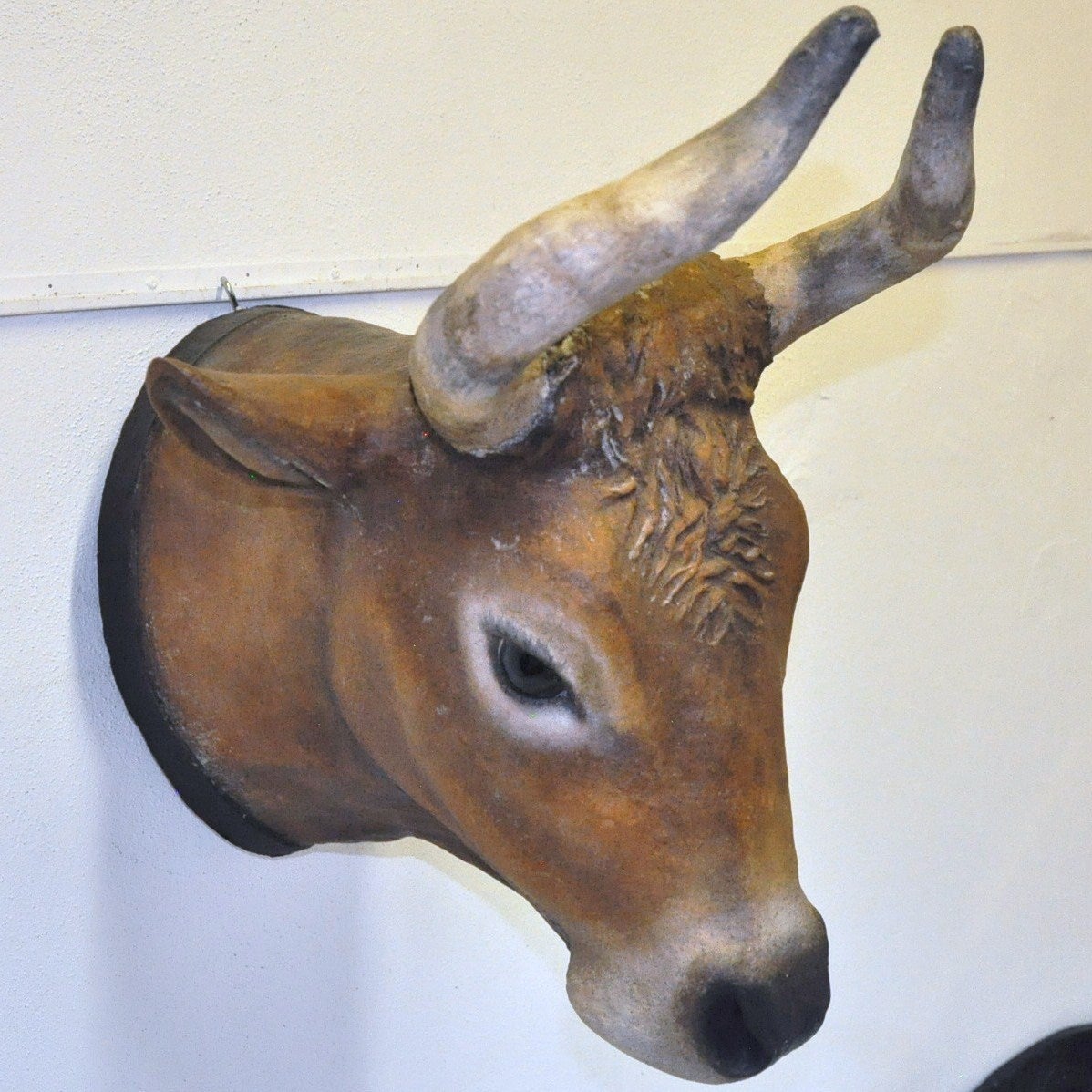 19th Century French Papier Mâché Painted Wall Hanging Cow Head from
