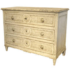 19th Century French Louis XVI Carved Painted Commode with Faux Marble Top 7