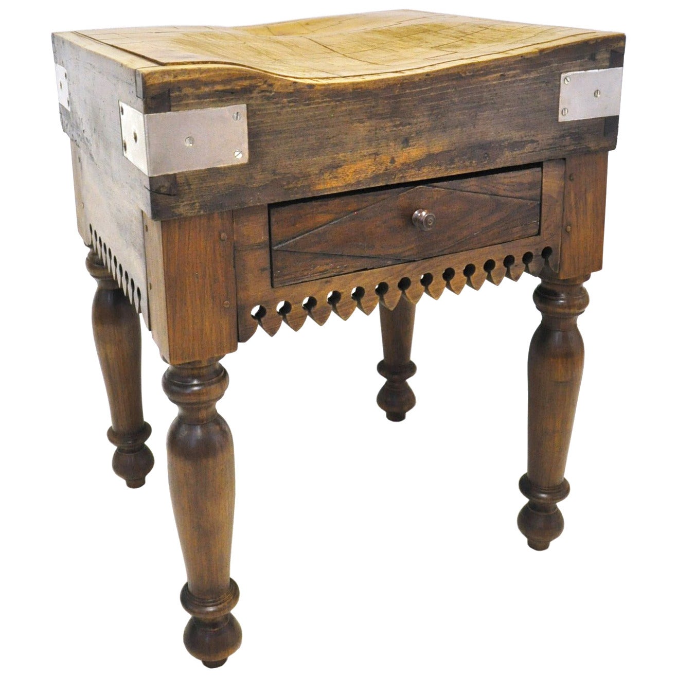 French Antique Wood Butcher Block Table