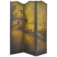 19th Century Venetian Three-Panel Painted Screen