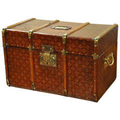 French Wooden Trunk or Box Covered with Leather
