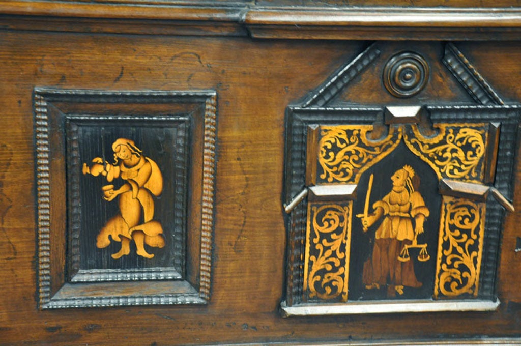 Large 18th Century Antique Spanish Trunk Blanket Chest with Marquetry Insets