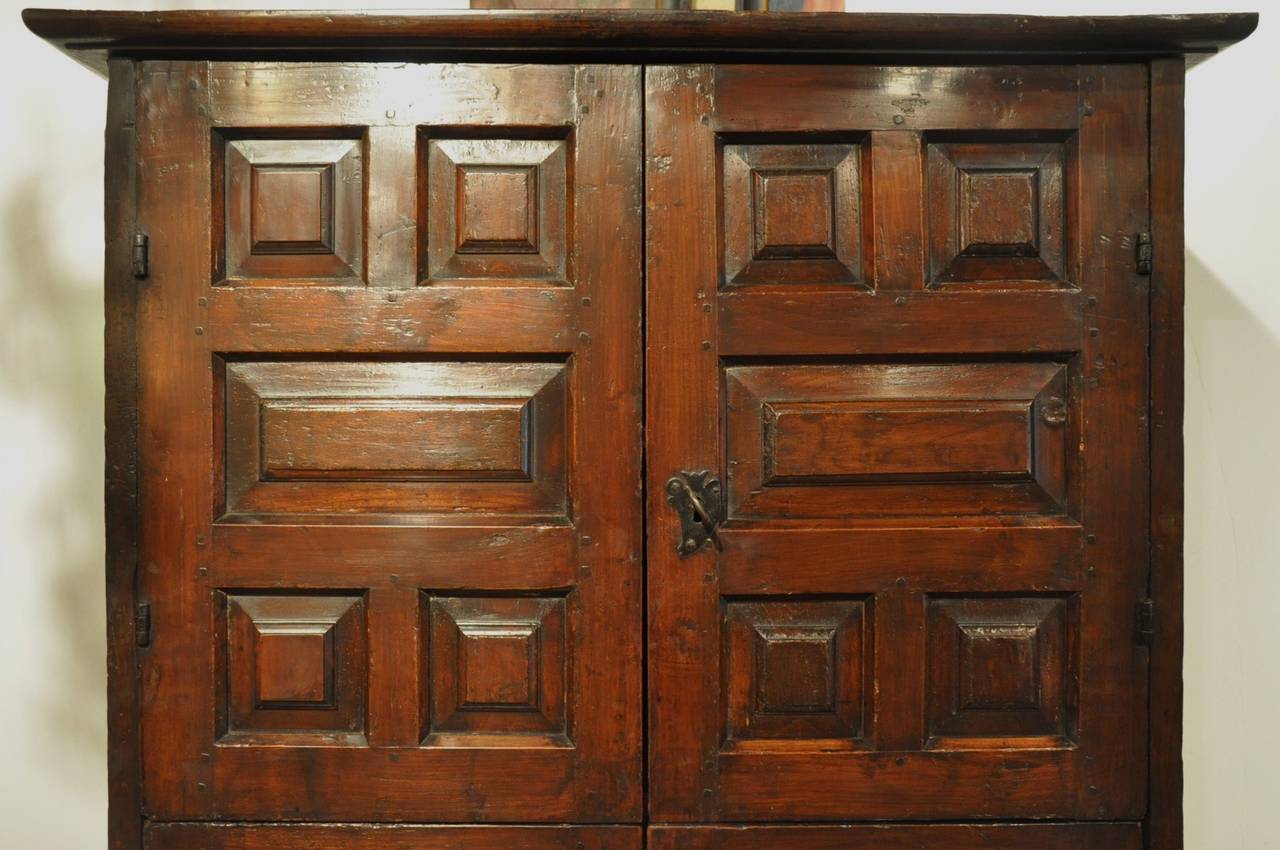 Gothic 18th Century Spanish Four-Door Walnut Cabinet with Raised Panels