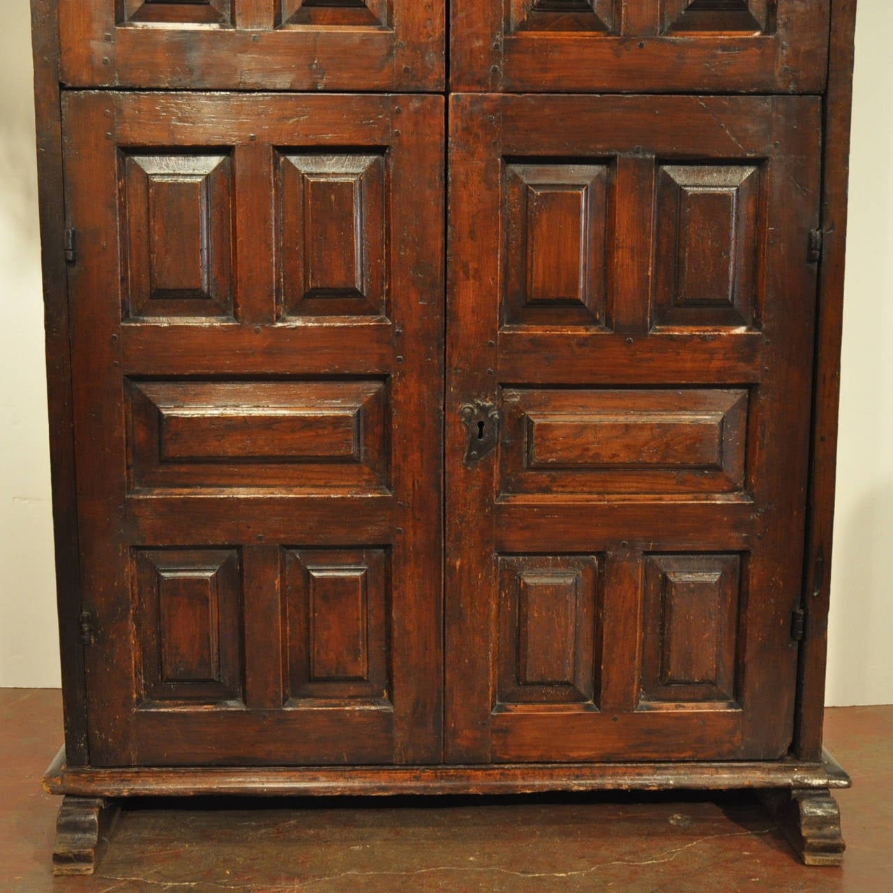 Hand-Carved 18th Century Spanish Four-Door Walnut Cabinet with Raised Panels