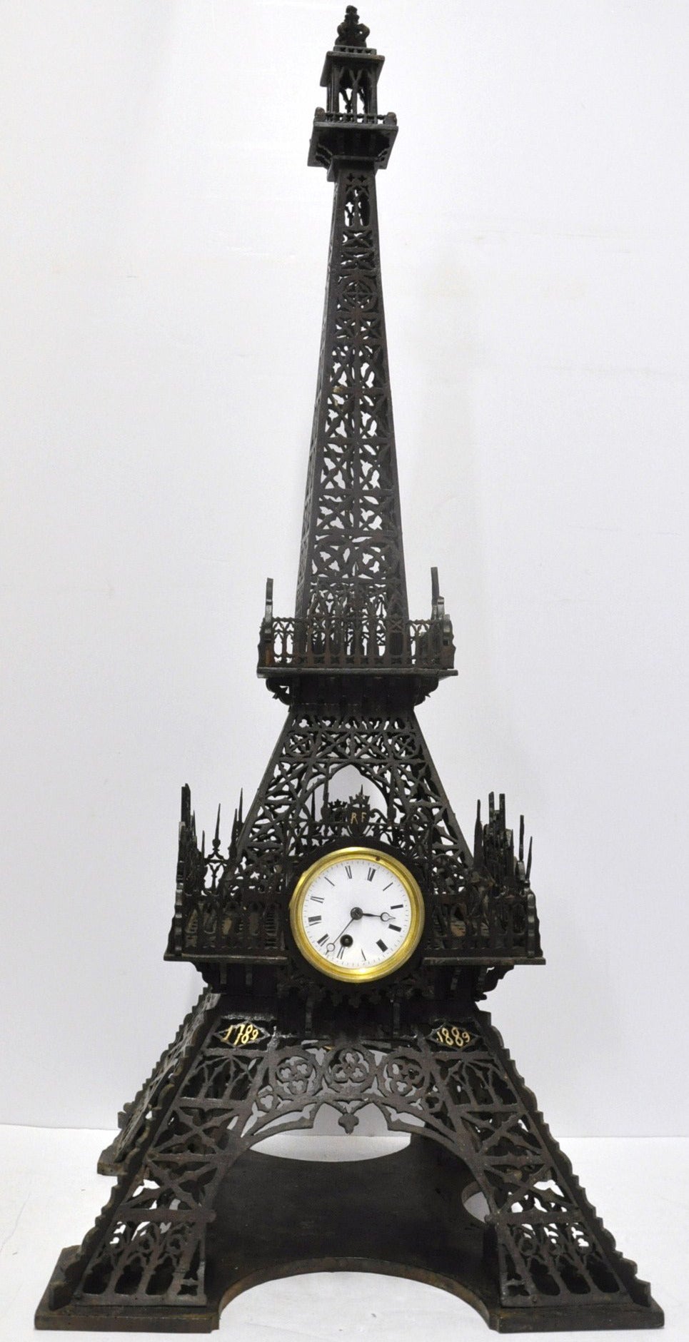 Antique 19th Century Wood Carved Eiffel Tower with Clock in Working