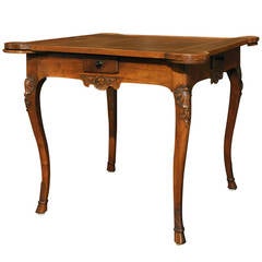 19th Century French Antique Walnut Louis XV Game Table with Leather Top 19th Century French Antique Walnut Louis XV Game Table with Leather Top
