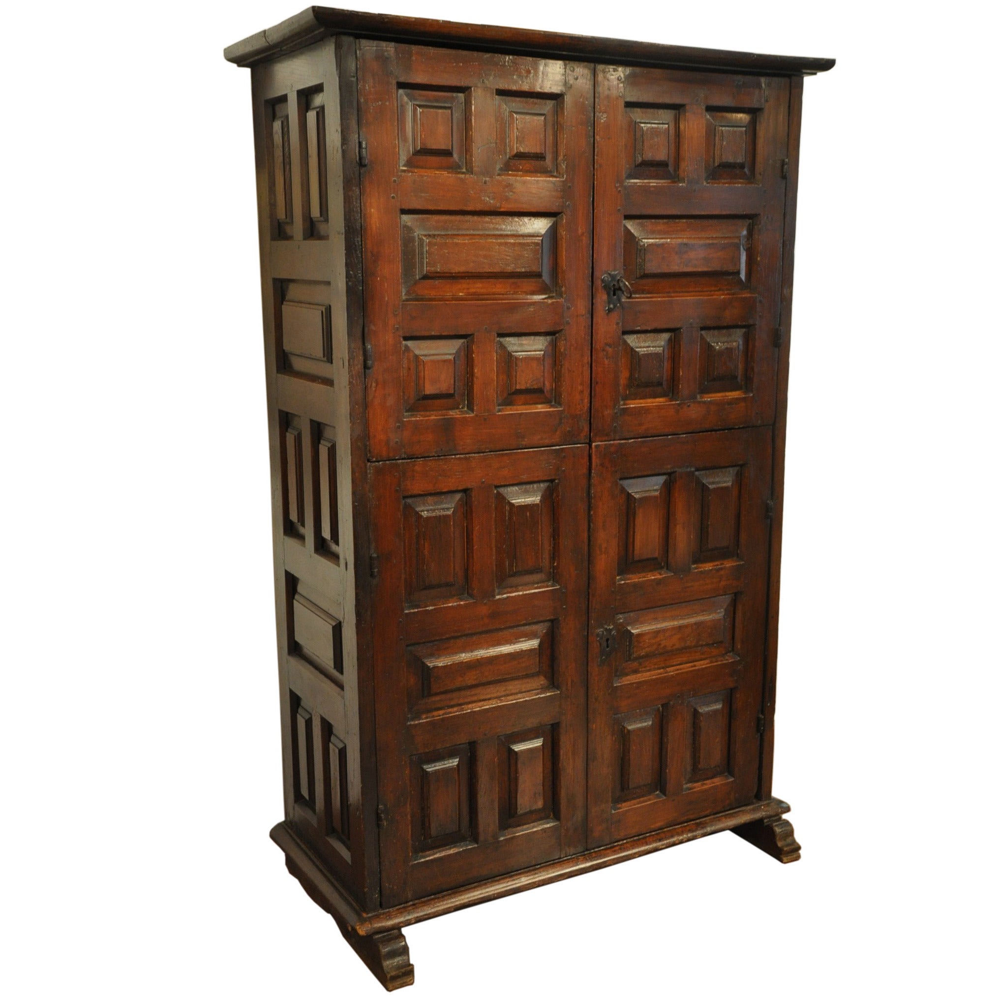 18th Century Spanish Four-Door Walnut Cabinet with Raised Panels