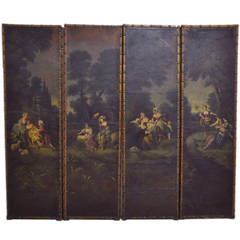 18th Century Antique Four-Panel French Hand-Painted Leather Screen 4