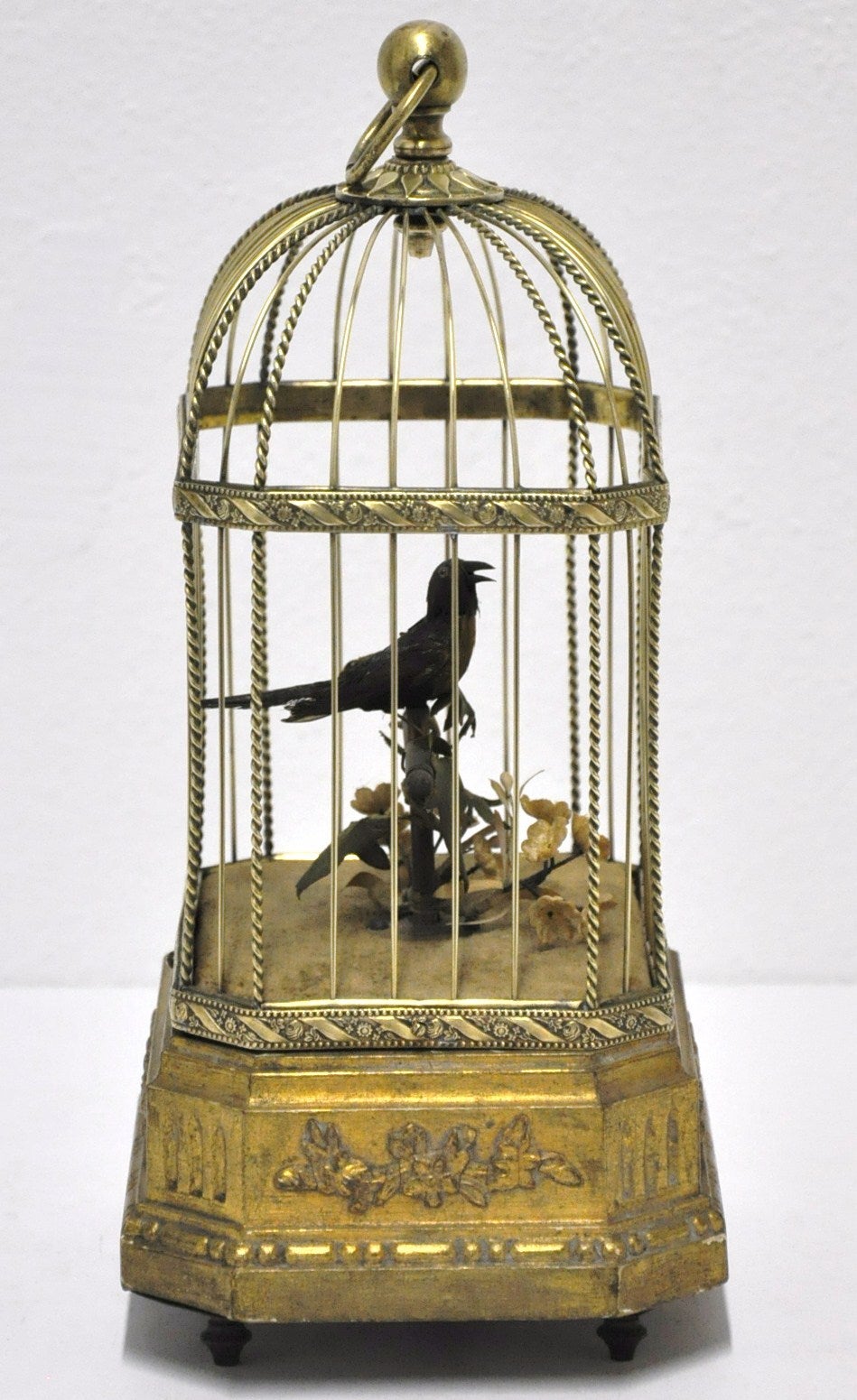 Vintage European Mechanical Singing Bird in Brass Cage at 1stdibs