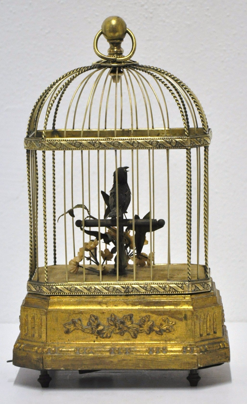 Vintage European Mechanical Singing Bird in Brass Cage at 1stDibs