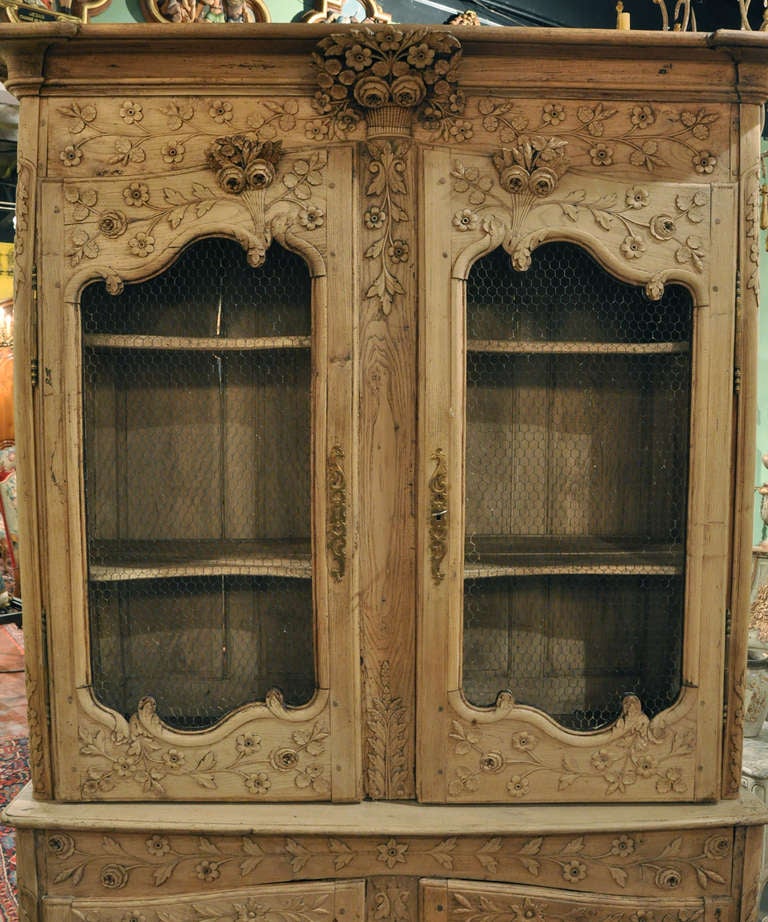 Oak 18th Century, French, Louis XV Carved Bleached Buffet Deux Corps from Normandy