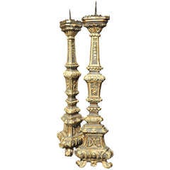 19th C. Pair of Italian Altar Polychromed Candlesticks