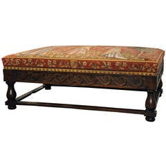 Large 19th Century French Beautiful Carved Walnut Ottoman with Aubusson Tapestry 1