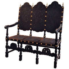 Antique 19th century Portuguese Tooled Leather Bench