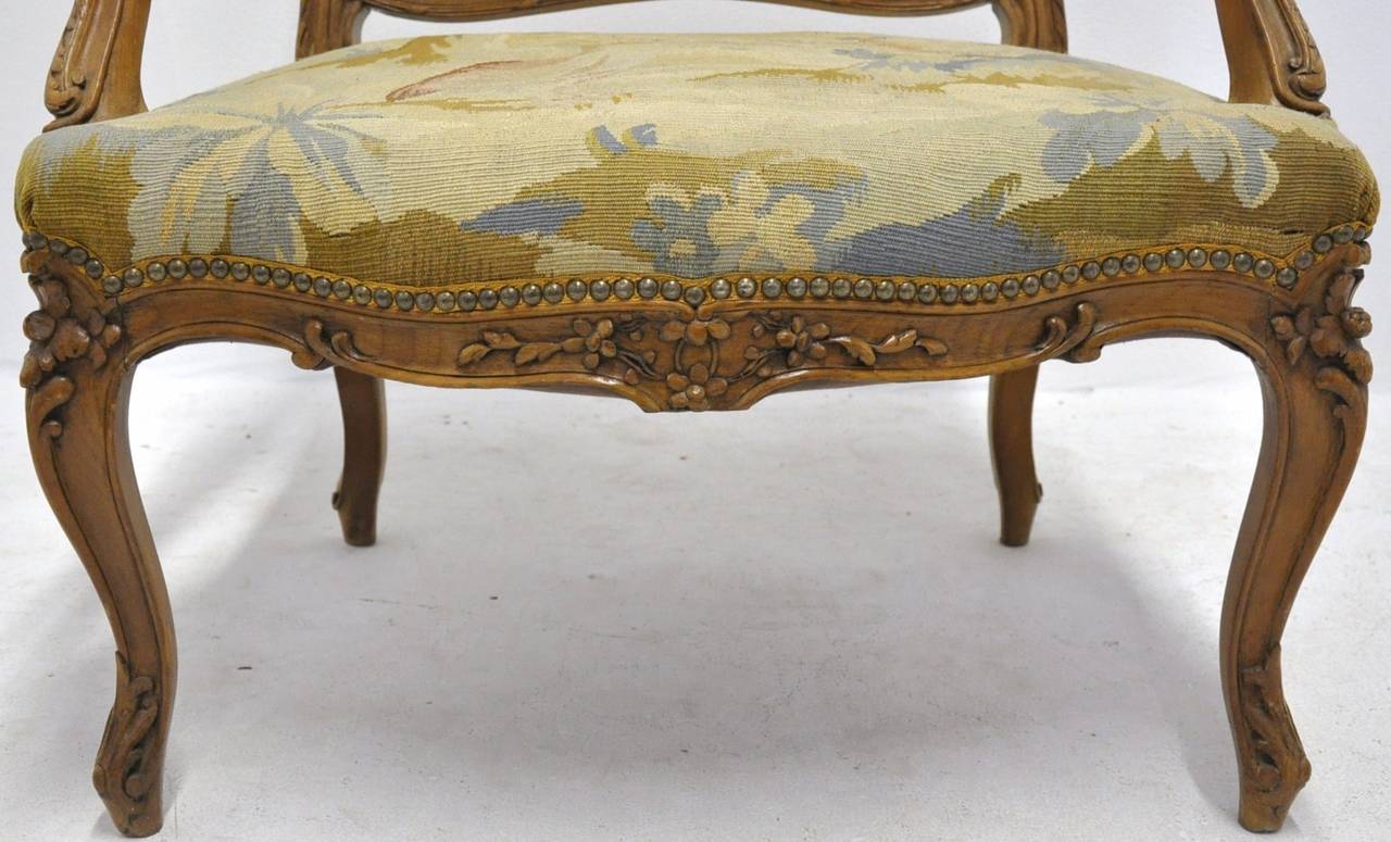 Three-Piece Antique Louis XV Salon Seating Set with Aubusson Tapestry 2