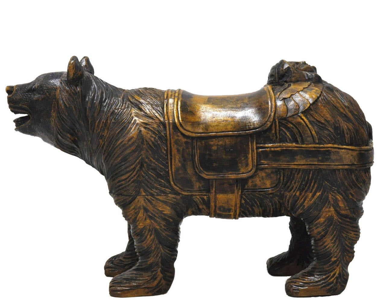 19th century Black Forest wooden bear sculpture with glass eyes, circa 1900.