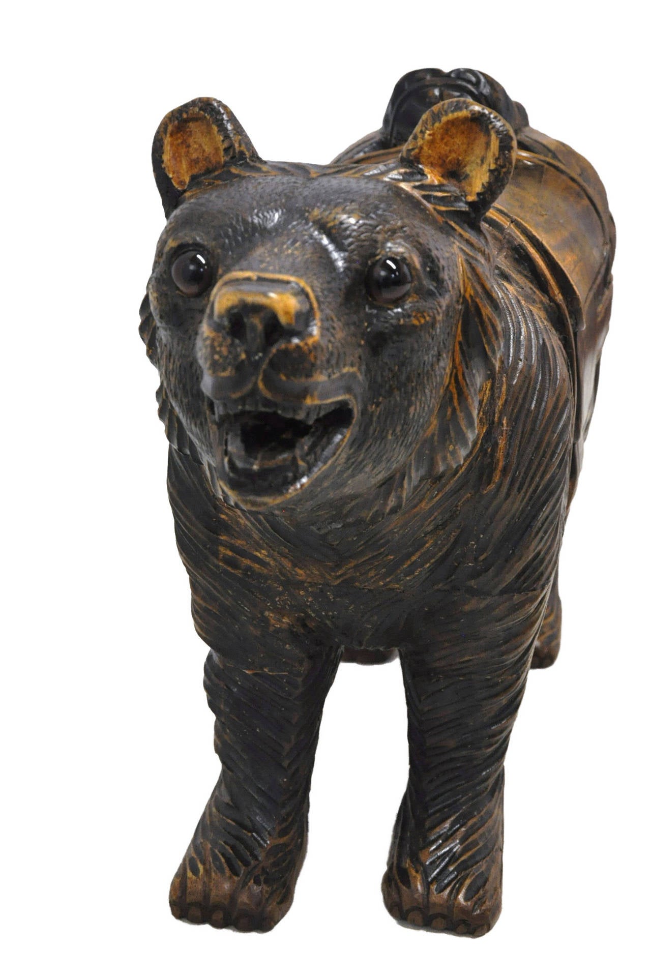 Swiss 19th Century Black Forest Sculpture of Bear with Glass Eyes