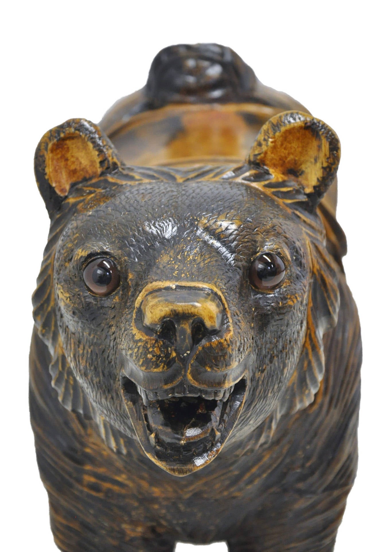 19th Century Black Forest Sculpture of Bear with Glass Eyes In Excellent Condition In Dallas, TX