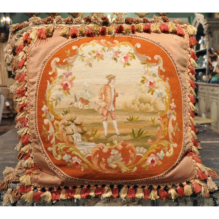 Pair of Handmade Pillows Made with Antique Needlepoint Tapestry For