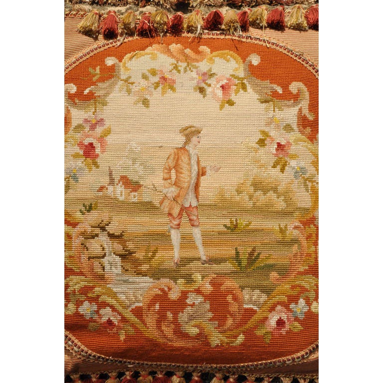Pair of Handmade Pillows Made with Antique Needlepoint Tapestry For