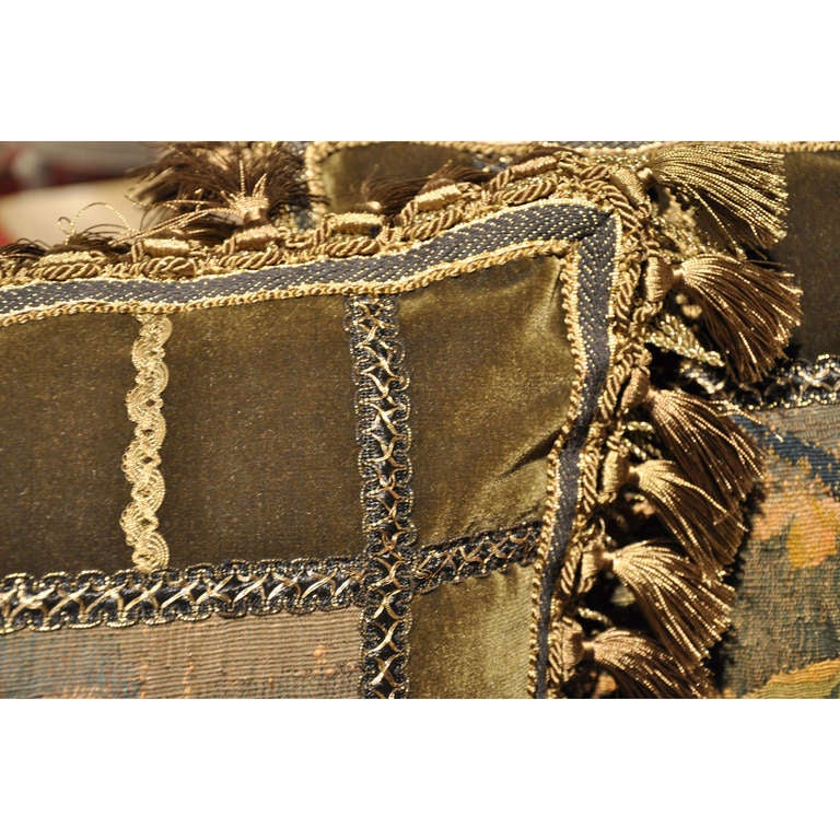 Set of Three Handmade Pillows Made with 18th Century Aubusson Tapestry Fragments In Excellent Condition In Dallas, TX