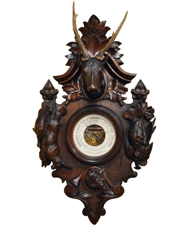 19th Century PAIR OF BLACK FOREST CLOCK & BAROMETER (c:1870)