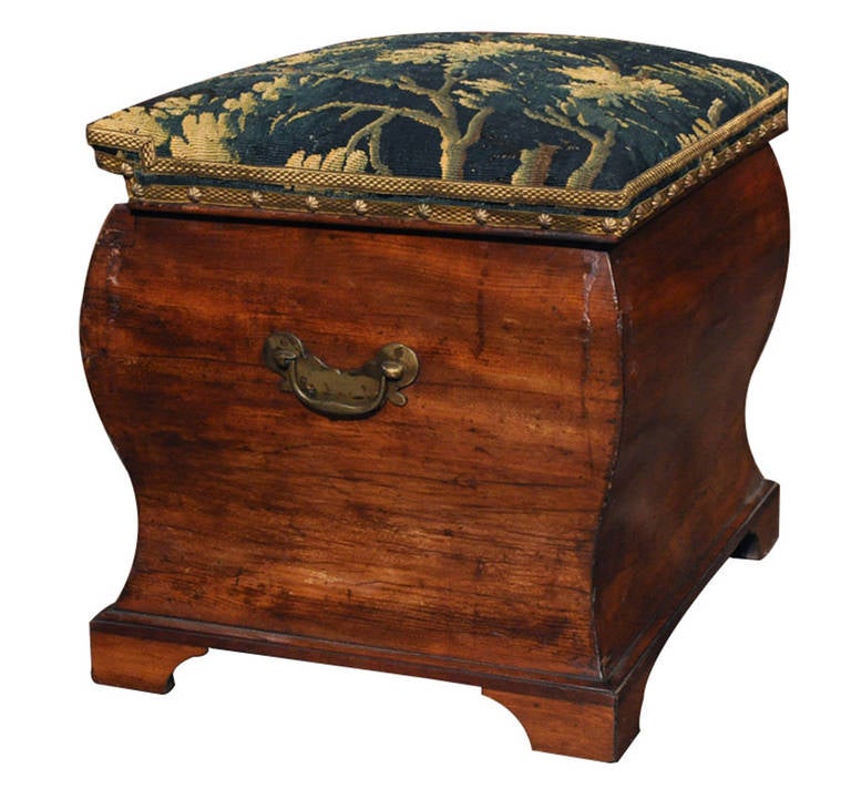 18th century walnut bench or trunk covered with 18th century Aubusson.