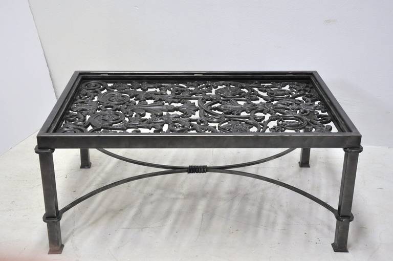 Polished Iron Coffee Table Base Made with 19th Century French Balcony