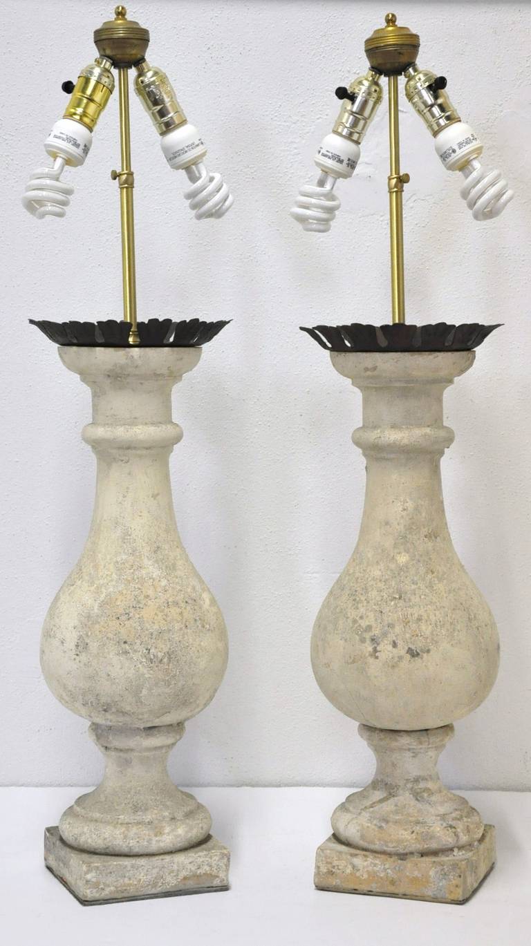 Pair of Antique Stone Balusters Lamps, circa 1840