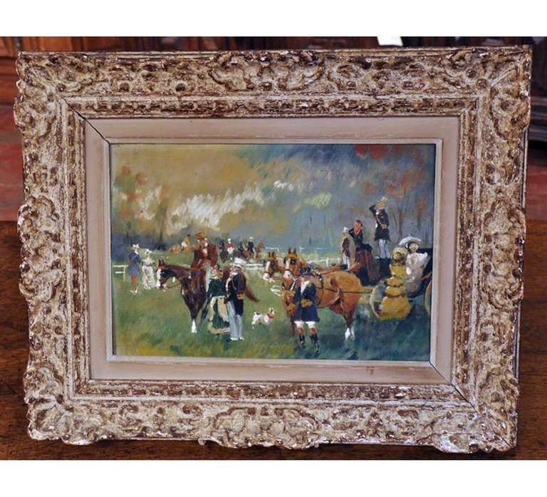 Set of 3 Framed 19th C. Equestrian Paintings on wood panel In Excellent Condition In Dallas, TX