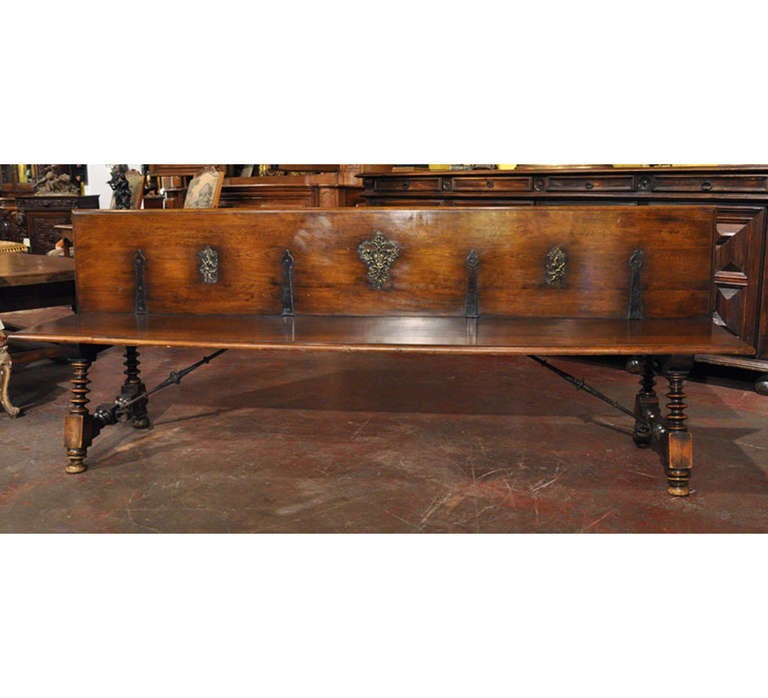 19th Century French Louis XIII Walnut Bench from the Pyrenees