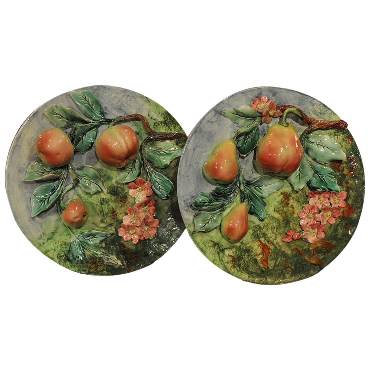 Pair of French Majolica Barbotine Platters
