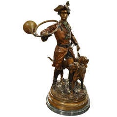 Late 19th C. Patinated Bronze Statue "Piqueur au Relais"