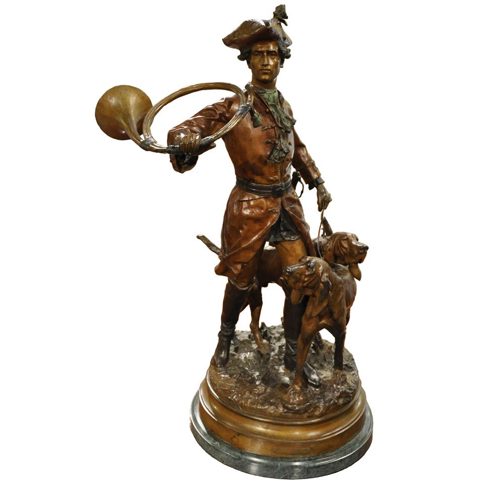 Statue en bronze patiné de la fin du 19ème siècle "Piqueur au Relais"