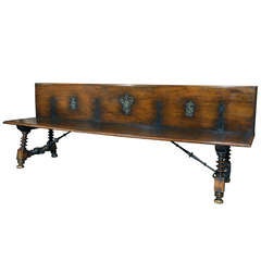 19th Century French Louis XIII Walnut Bench from the Pyrenees