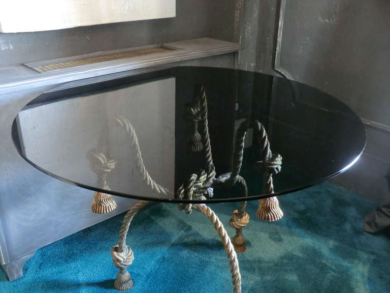 French 1950's Brass Rope  Maison Jansen Style Table