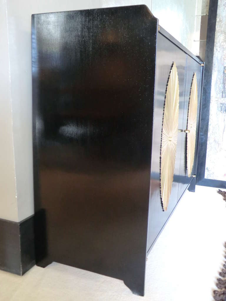 1960s Italian Black Credenza Brass Decor at 1stdibs