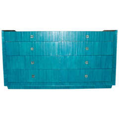 1960's Italian Chest of Drawers Turquoise Eel skin