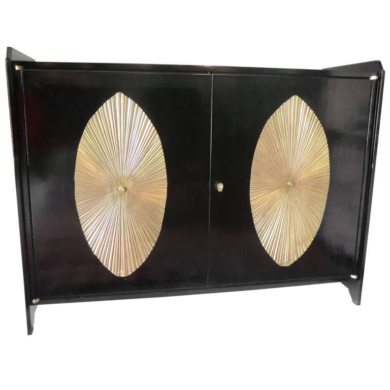 1960s Italian Black Credenza Brass Decor at 1stdibs